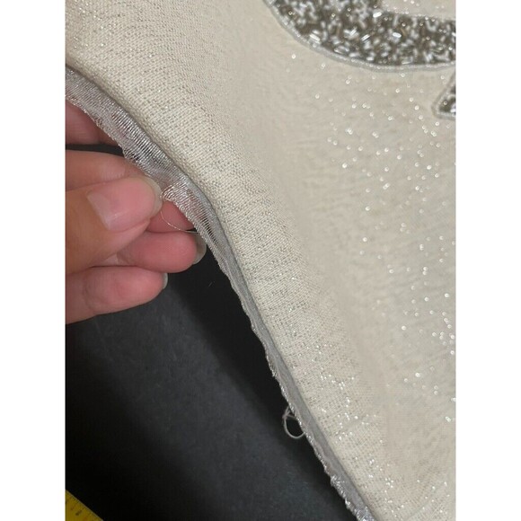 Pier 1 Christmas Reindeer Beaded Throw Accent Pillow White Silver Glitter 15" - Picture 5 of 11